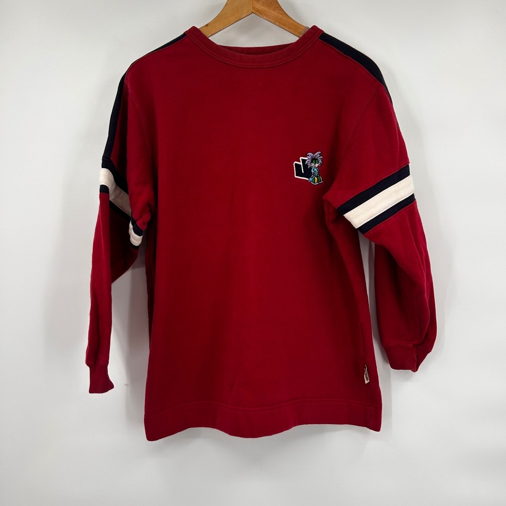 Vintage‎ JNCO Flamehead Red Graphic Sweatshirt  Palm Tree Striped Sleeve  Medium